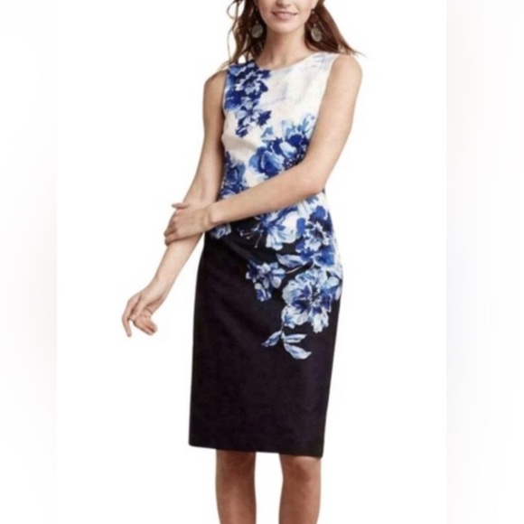 Maeve Blue Floral Stretch Cotton Sateen Open-Back Dress - Picture 2 of 12
